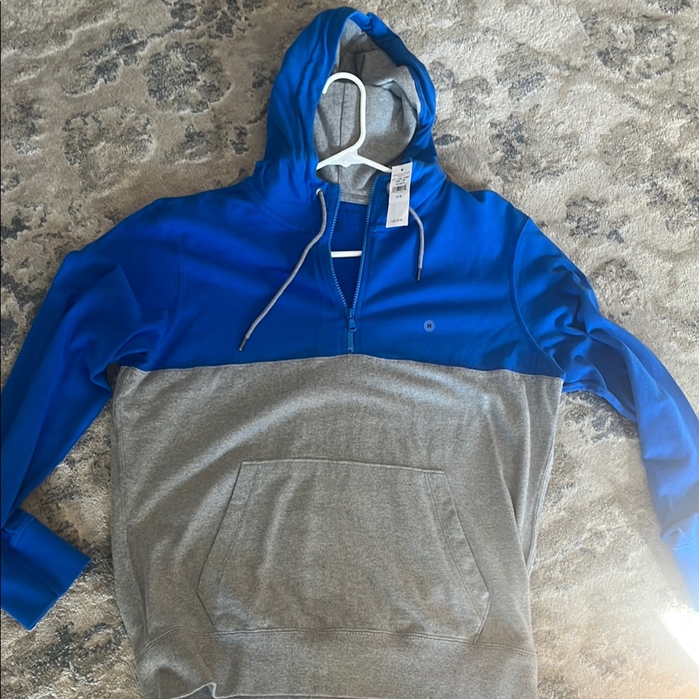 American Eagle Outfitters Blue and Gray Half-Zip Hoodie